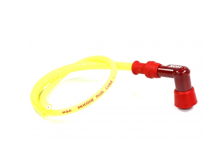 128718 cavo candela racing giallo + pipetta cappuccio candela rossa ngk ly11 - resistenza 5 kΩ - diametro interno 10-12-14mm - 8718