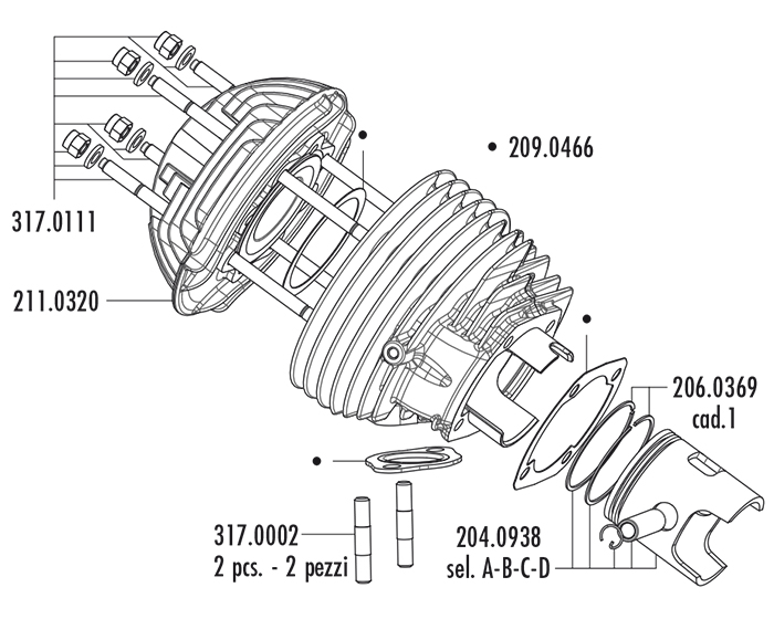 KIT CILINDRO ALLUMINIO EVOLUTION 130cc POLINI VESPA ET3 PRIMAVERA PK POLINI  - 140.0211 - Vespa Piaggio Ricambi