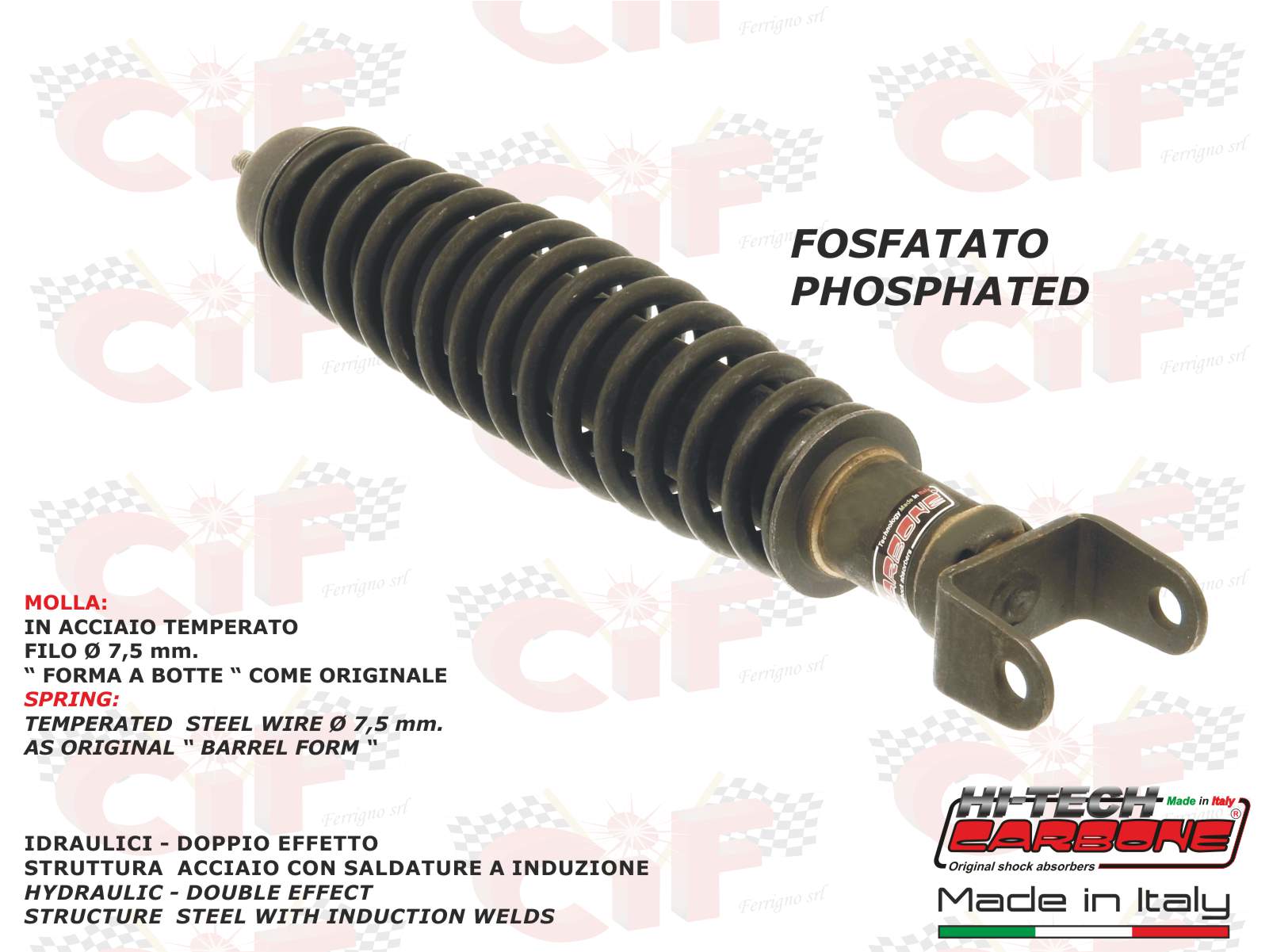 6314-fs ammortizzatore posteriore carbone fosfatato vespa 50 special - primavera 125 et3 - sprint - rally - ts - t5 - px 125/150 - pe 200 - px freno a disco (made in italy)