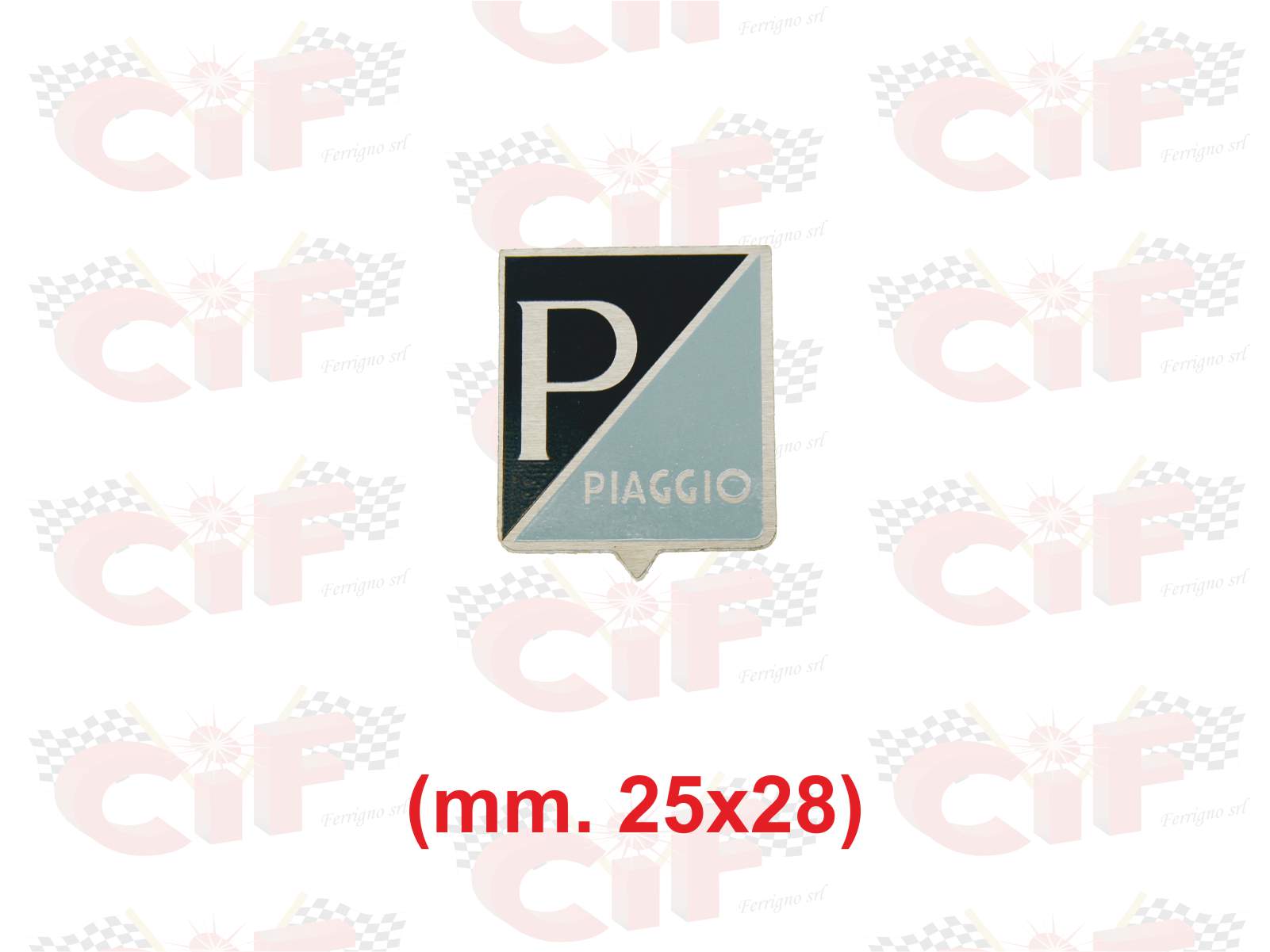 foto 5747 EMBLEMA SCUDETTO -PIAGGIO- PICCOLO ADESIVO IN ALLUMINIO 25 X 28MM (R.O. 070312)