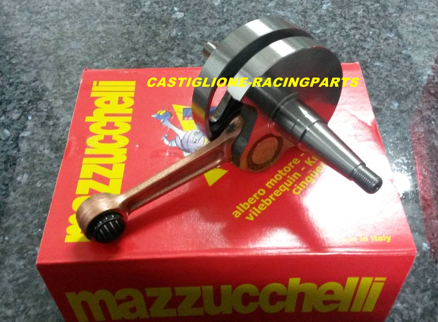 foto AMT164 ALBERO MOTORE MAZZUCCHELLI PIAGGIO VESPA PX-PE 200 CORSA 57MM STANDARD, CONO 20