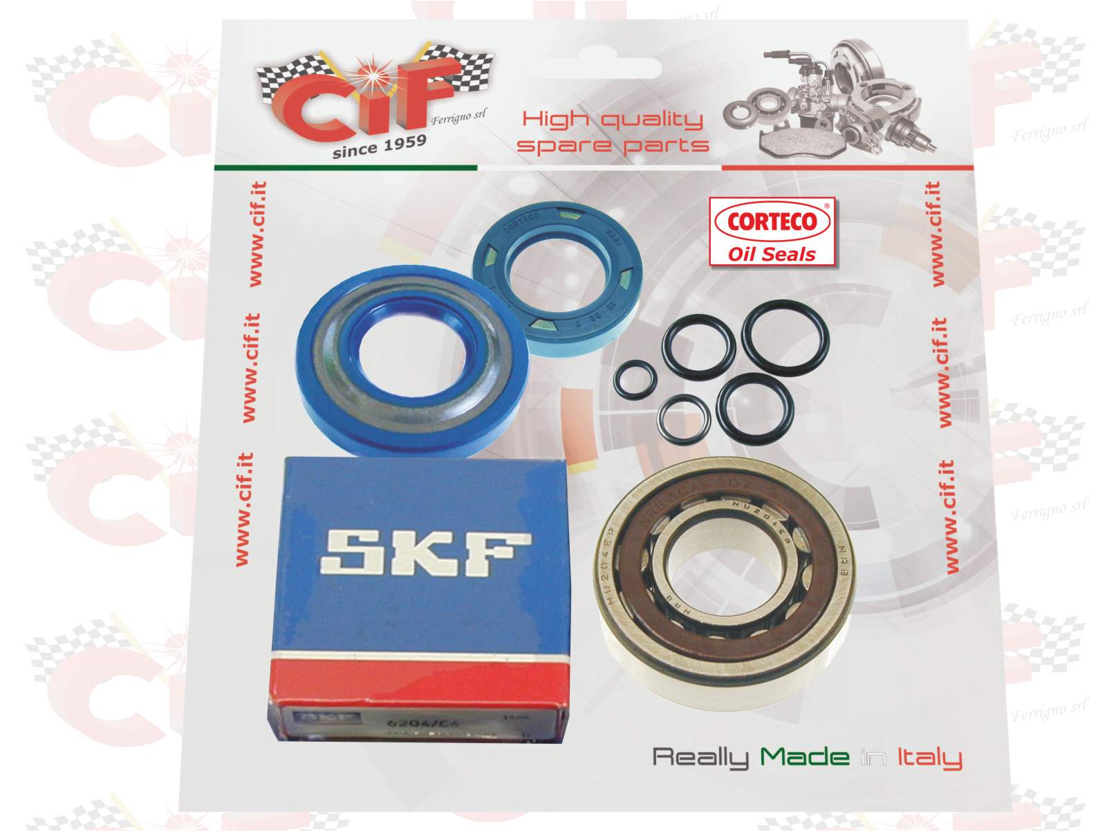 5170-kt kit revisione cuscinetti skf + paraoli vespa 125 primavera et3 (con cuscinetto volano a rulli economico)