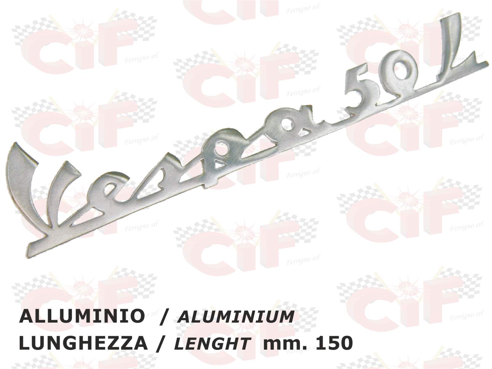 5729 targhetta fregio emblema scritta posteriore *vespa 50 l* traforata - lunghezza 155mm (r.o. 151712)