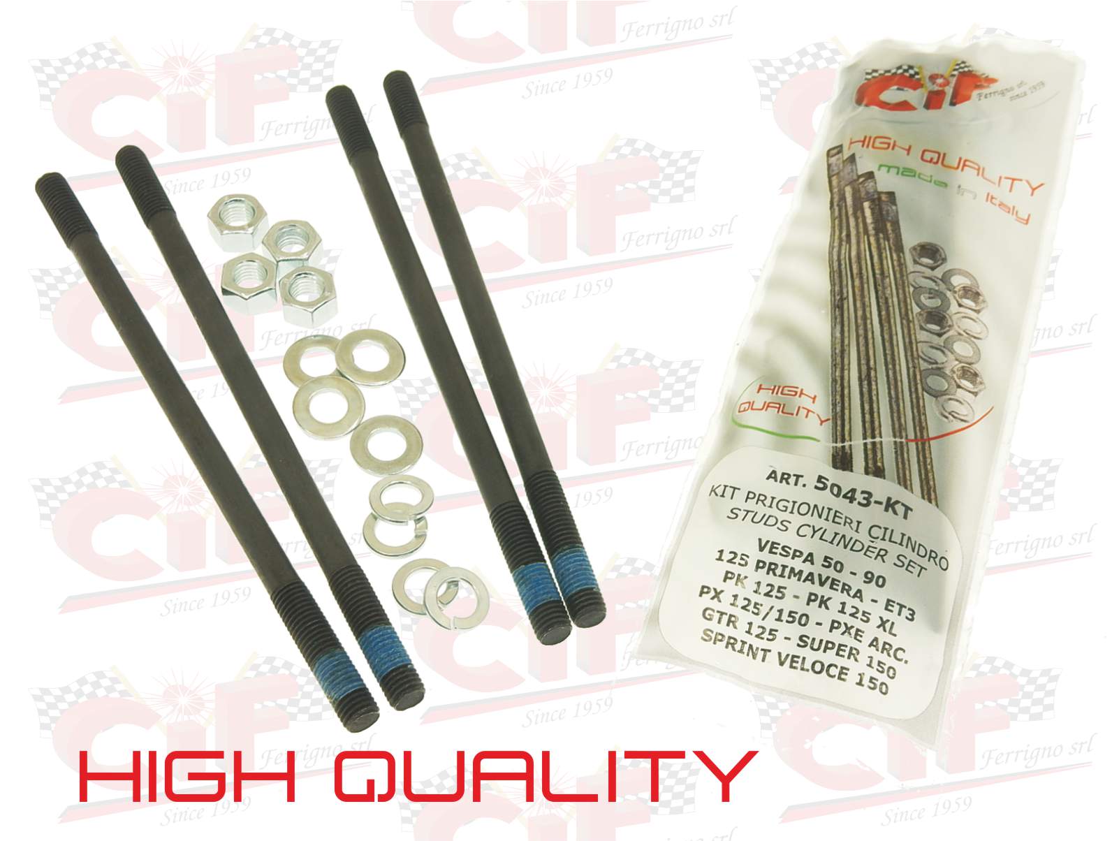 kit 4 prigionieri cilindro con dadi e rondelle - vespa 125-150 et3-vbb-gl-sprint-px-pe m7 x 142mm 5043-kt