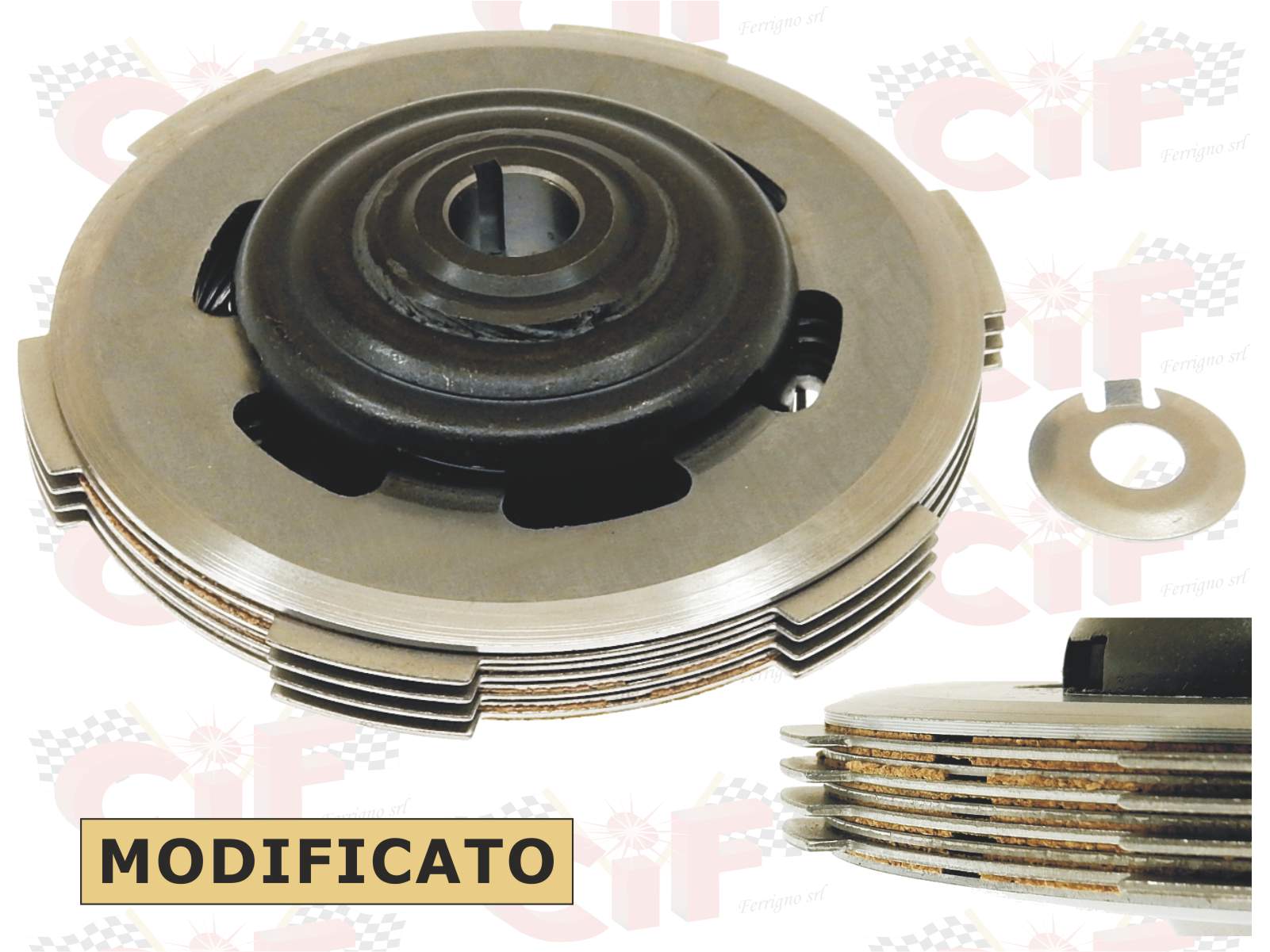 gruppo frizione a 4 dischi modificato completo montato per piaggio ape - vespa 50-125 et3 5581