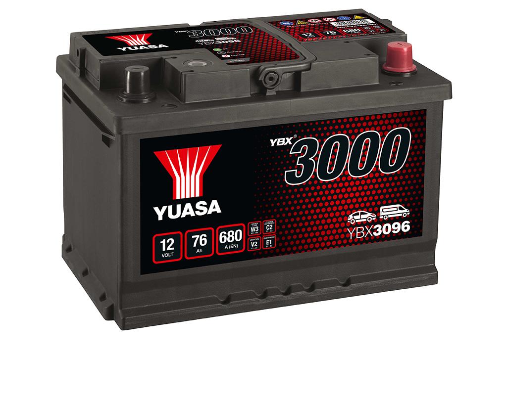 ybx3096 batteria auto yuasa 12volts 76ah 680a positivo destro- lunghezza 278 x larghezza 175 x altezza 190mm