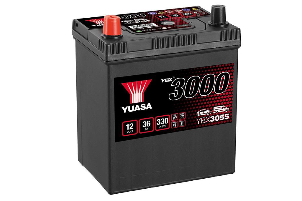 ybx3055 batteria auto yuasa 12volts 36ah 330a positivo sinistro- lunghezza 187 x larghezza 127 x altezza 227mm