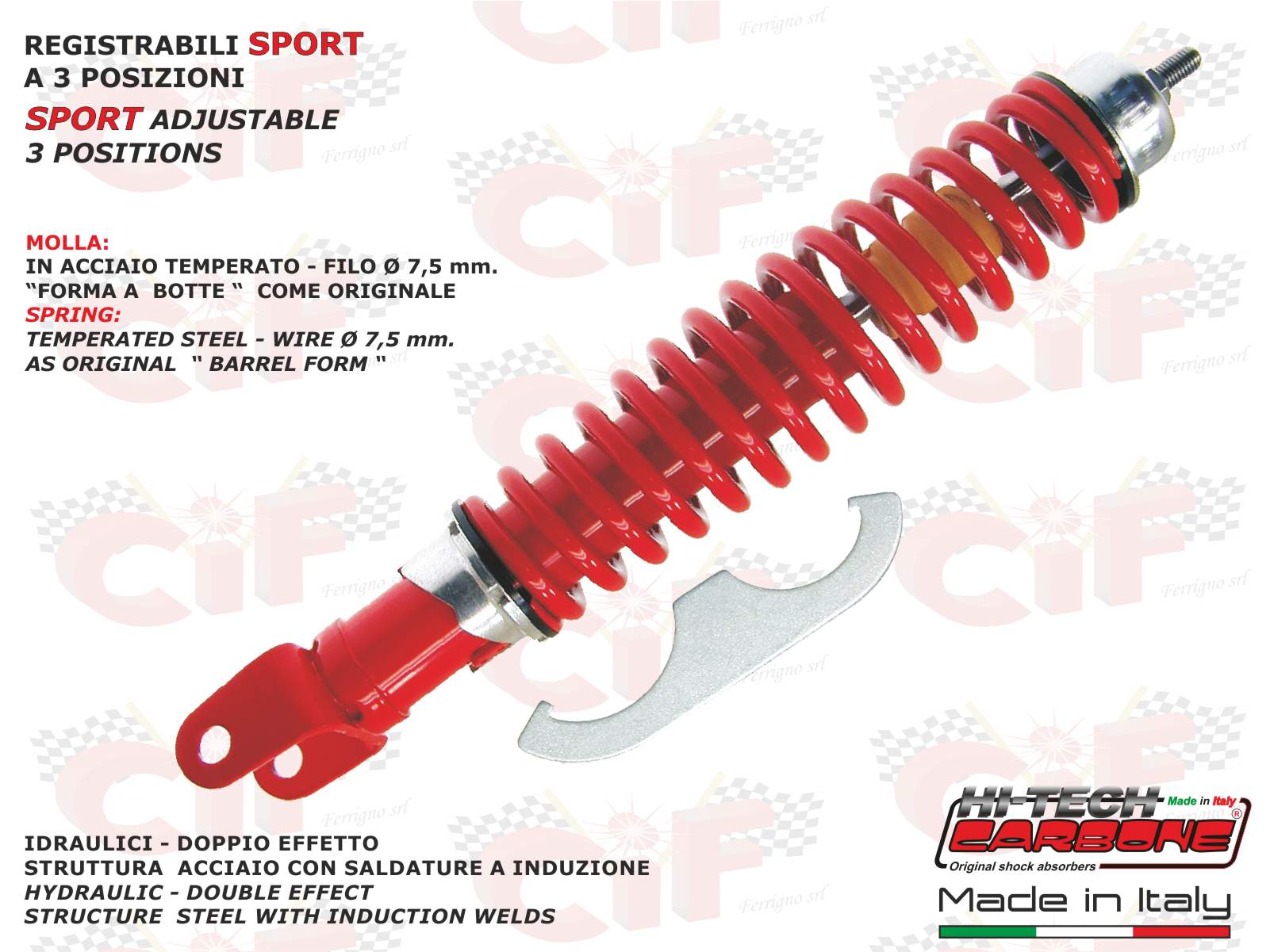 6414-rr ammortizzatore posteriore regolabile rosso carbone piaggio vespa 50-90-125 et3 - px-pe 125-150-200