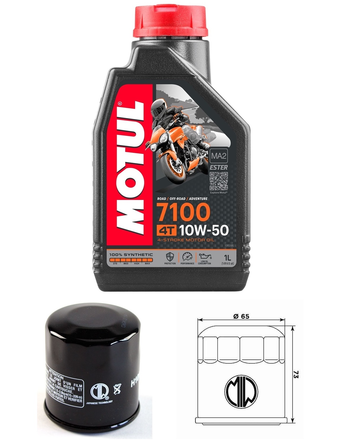kit tagliando 1 lt litro olio motul 7100 10w50 100% sintetico + 268303 filtro olio meiwa h1013 access-bimota-cpi-honda-kawasaki-yamaha