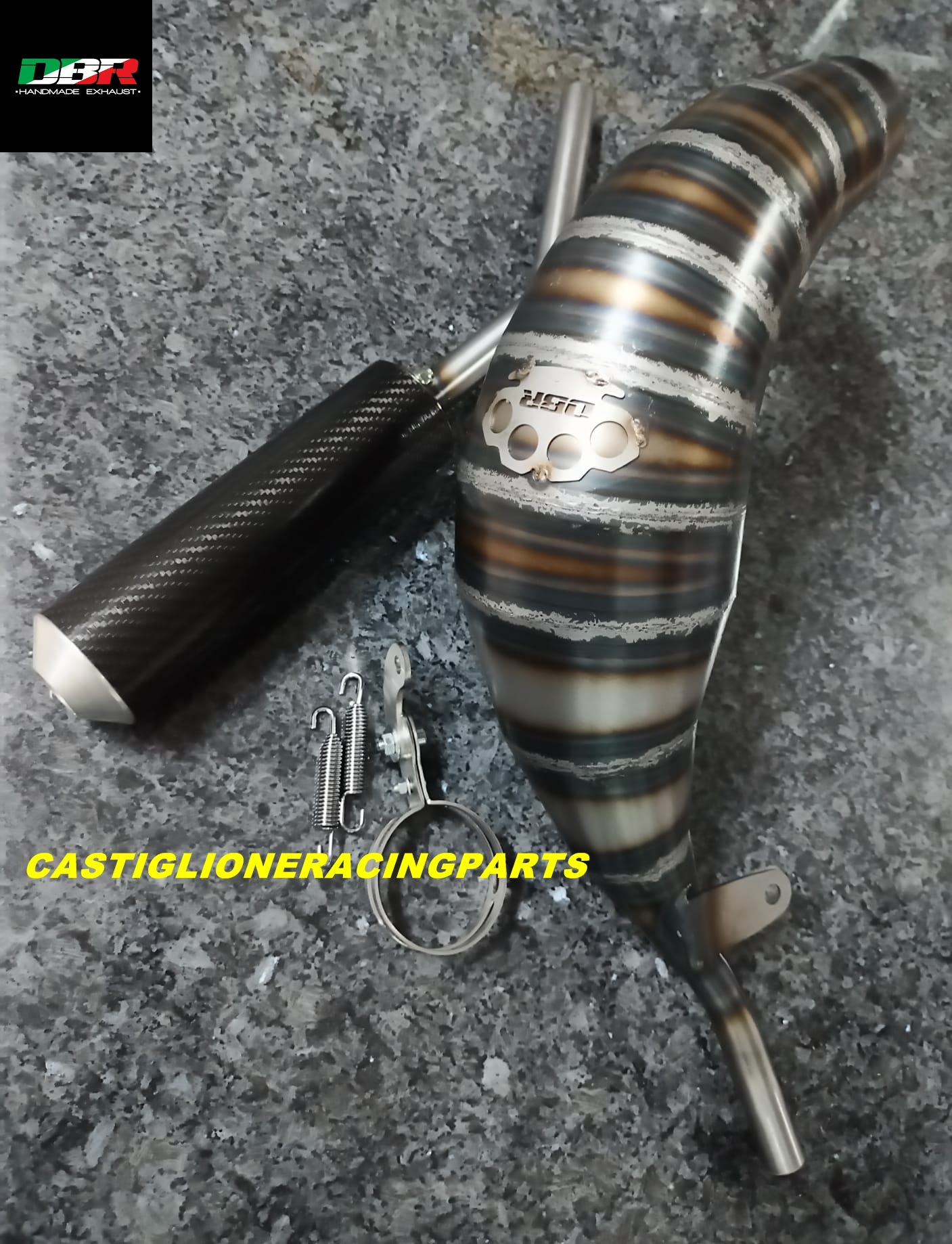 MARMITTA DBR FACTORY 86cc MOTO BETA MOTOR 50 RR ENDURO/MOTARD 2012-2024 CON  SILENZIATORE IN CARBONIO E FONDELLO IN ALLUMINIO ARGENTO - Castiglione  Racing Parts