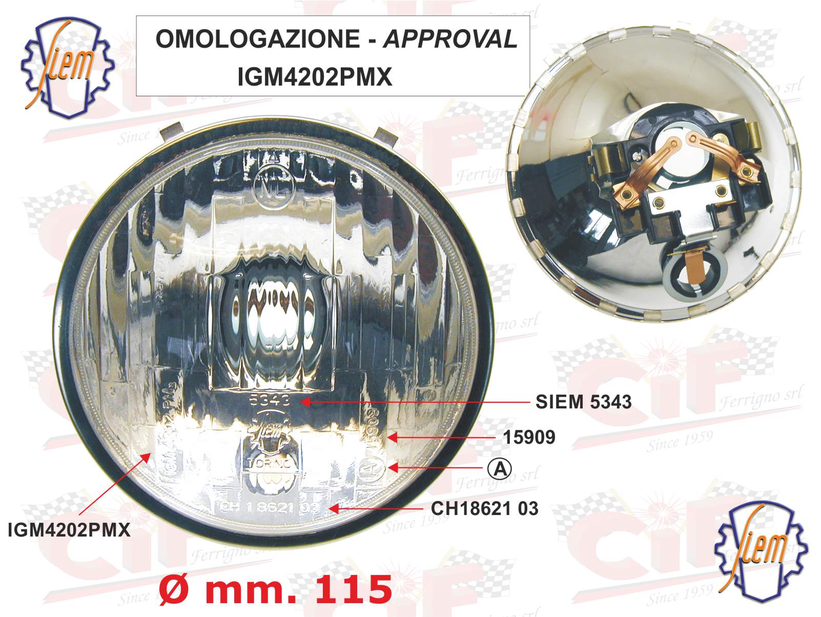 1704-or faro fanale anteriore originale siem piaggio vespa 50ss - 90ss - 125 et3 - primavera - super (r.o. 091389) diametro 115mm