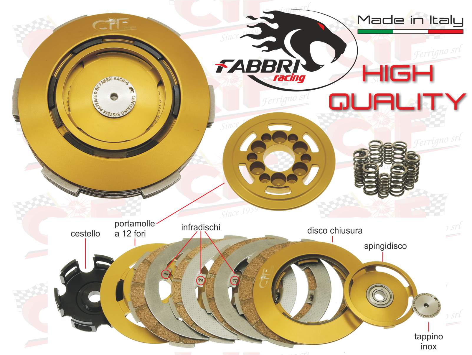 5579-sr frizione fabbri 12r super racing a 6/12/18 molle vespa small frame - ape 50 - vespa 50 special-pk - 125 et3 primavera